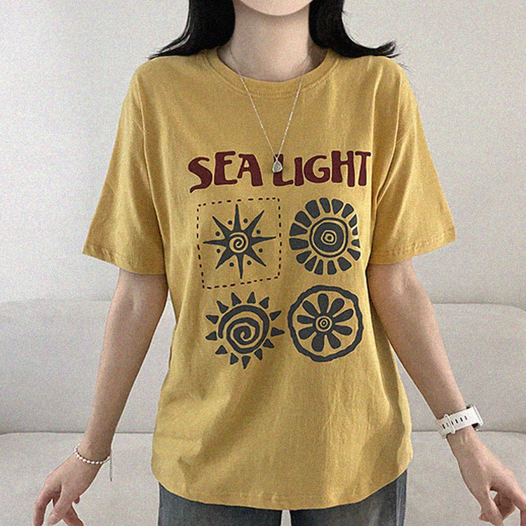 プリントオーバーサイズ半袖Tシャツ YELLOW