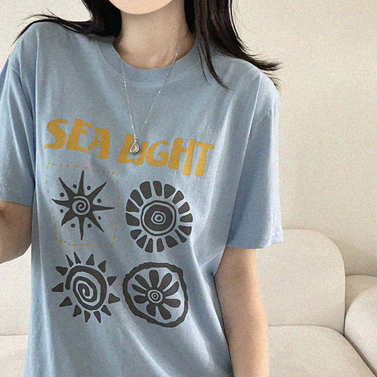 プリントオーバーサイズ半袖Tシャツ SKY BLUE