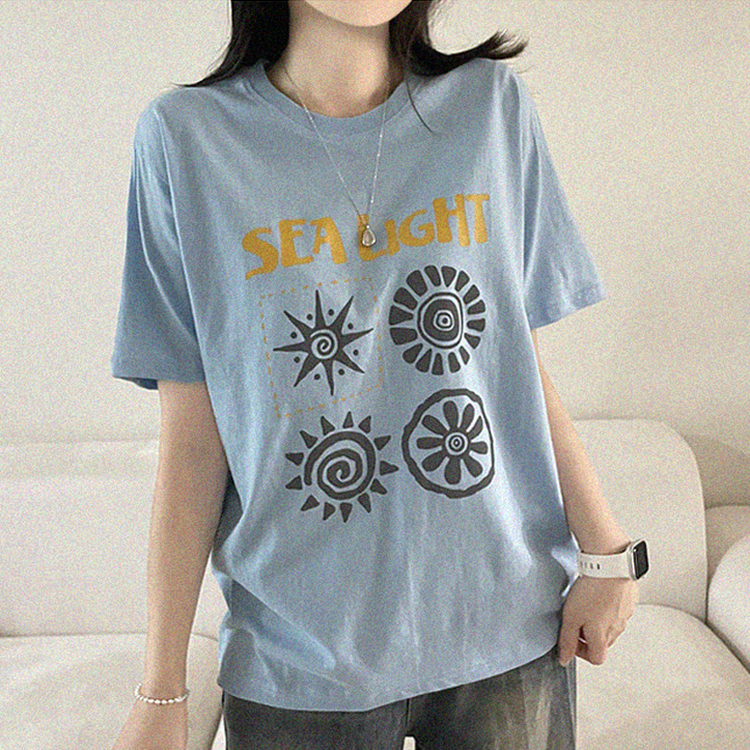 プリントオーバーサイズ半袖Tシャツ SKY BLUE