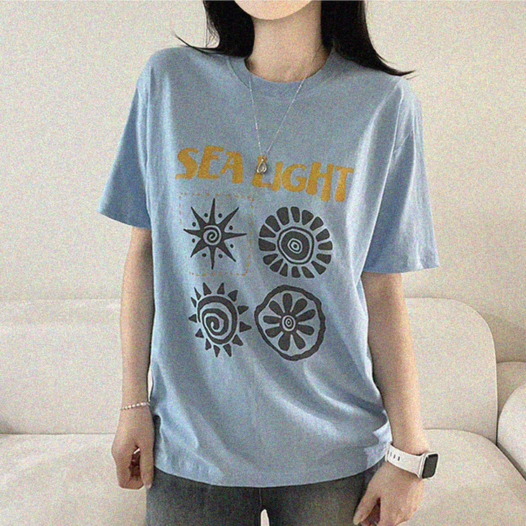 プリントオーバーサイズ半袖Tシャツ SKY BLUE