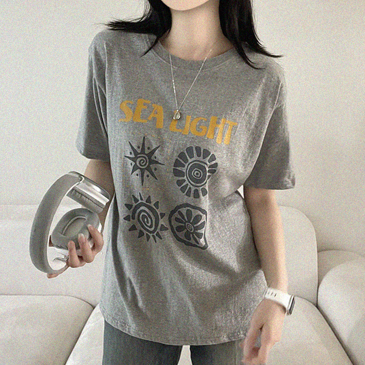 プリントオーバーサイズ半袖Tシャツ GREY