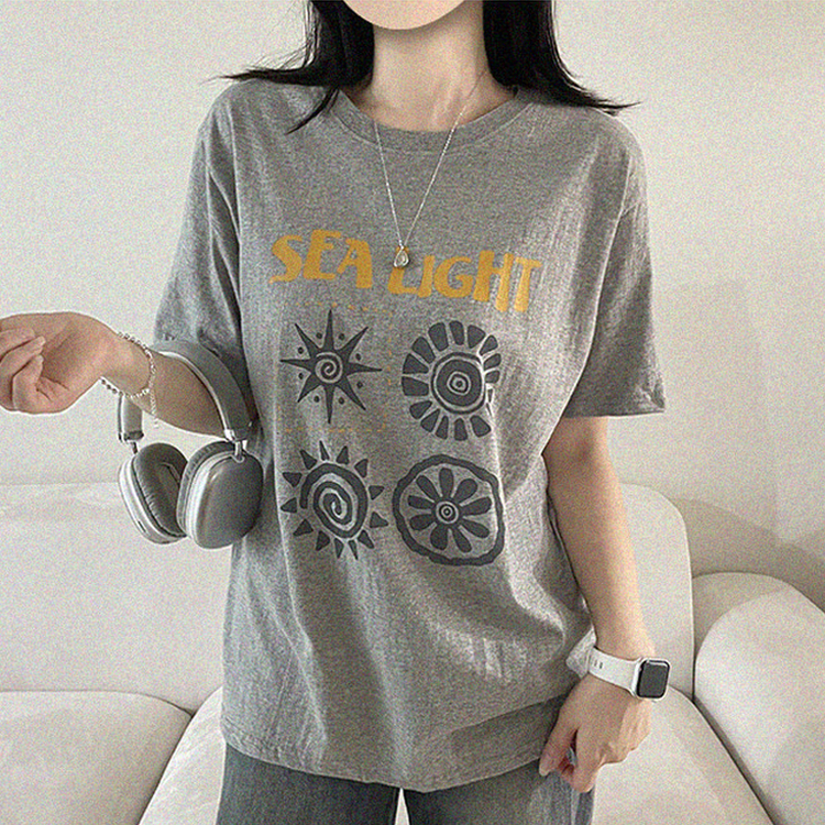 プリントオーバーサイズ半袖Tシャツ GREY