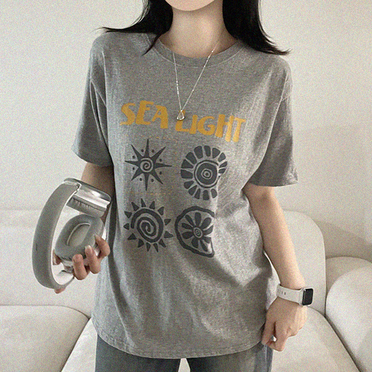 プリントオーバーサイズ半袖Tシャツ GREY