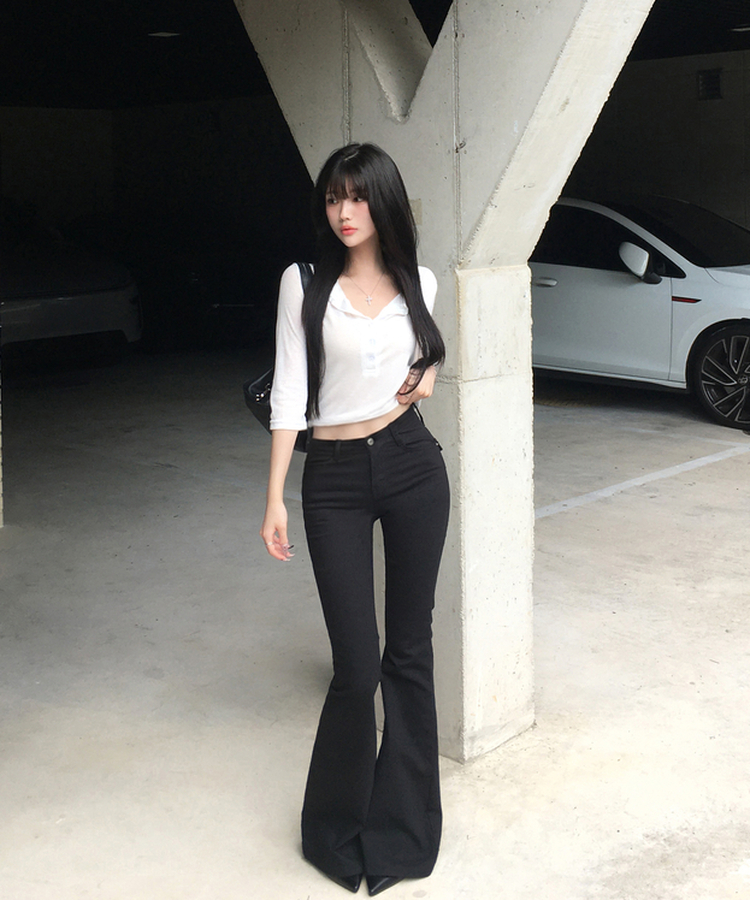 バックポケットブーツカットパンツ BLACK
