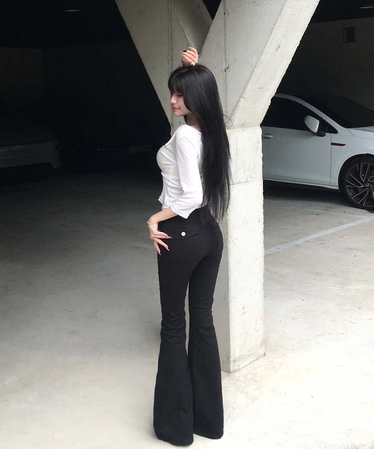 バックポケットブーツカットパンツ BLACK