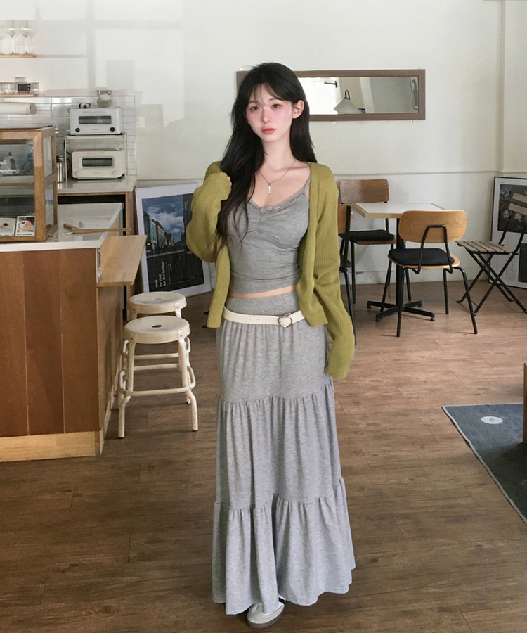 ティアードバンディングロングスカート GREY
