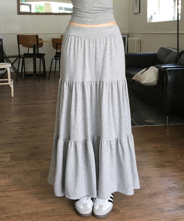 ティアードバンディングロングスカート GREY