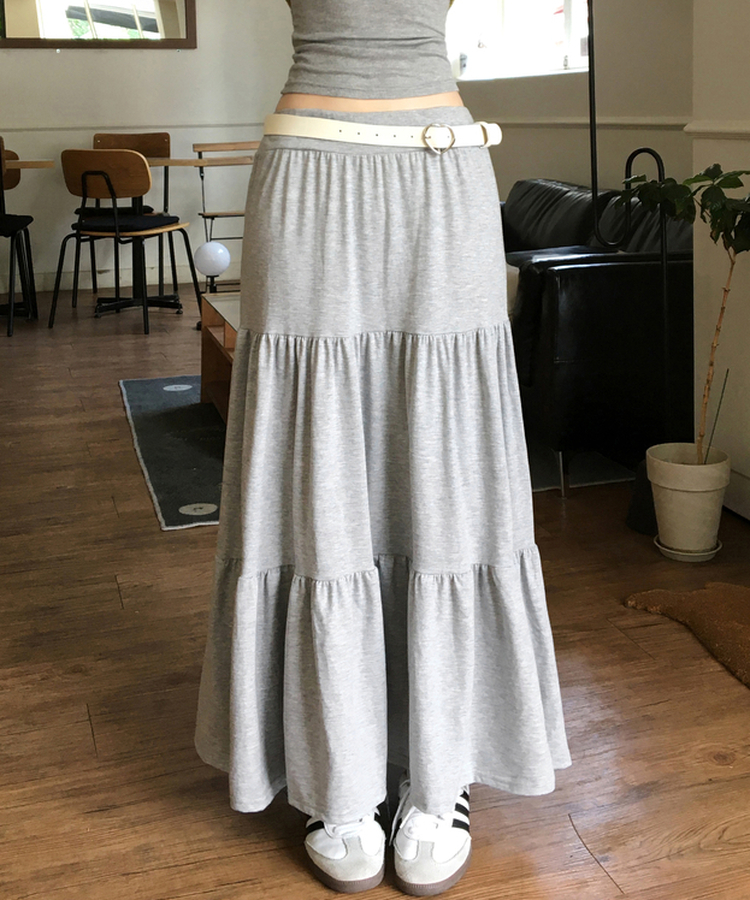 ティアードバンディングロングスカート GREY