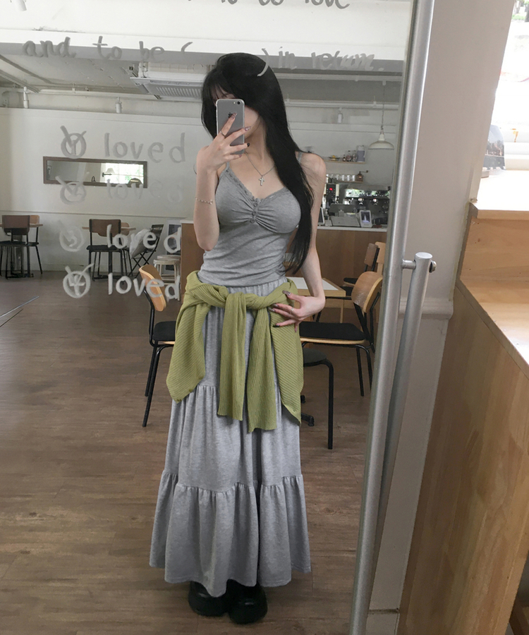 ティアードバンディングロングスカート GREY