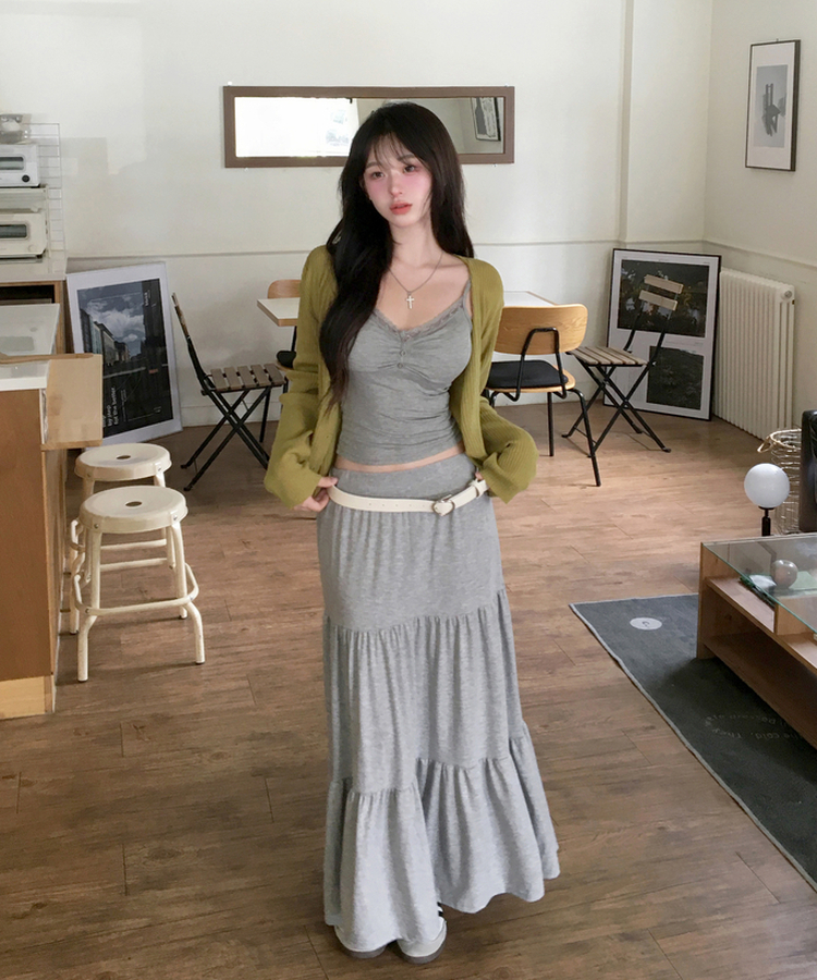 ティアードバンディングロングスカート GREY