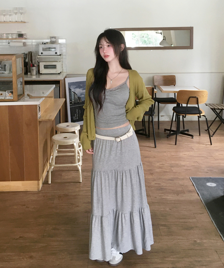 ティアードバンディングロングスカート GREY