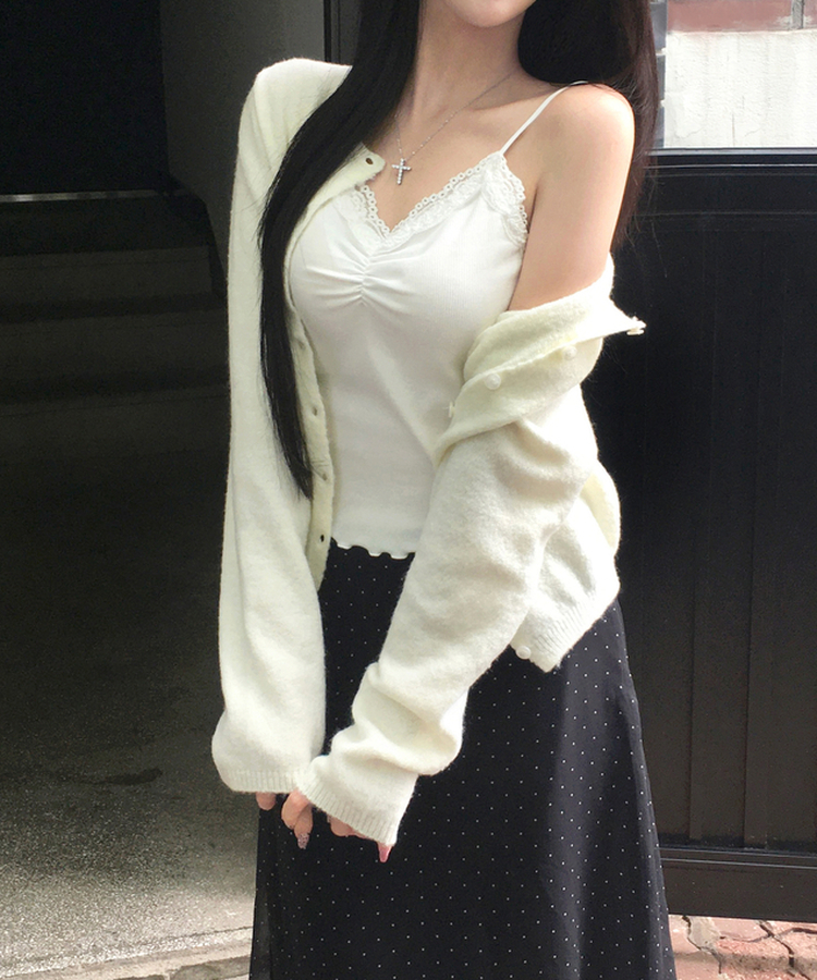 ラウンドネックニットカーディガン(6color) IVORY