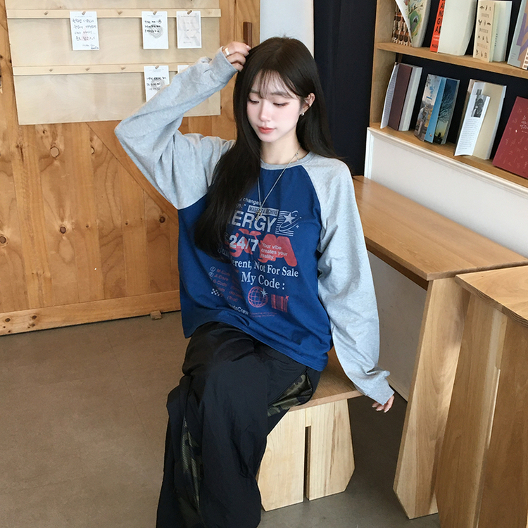 ラグランレタリング長袖Tシャツ DEEP BLUE