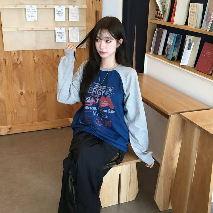 ラグランレタリング長袖Tシャツ DEEP BLUE