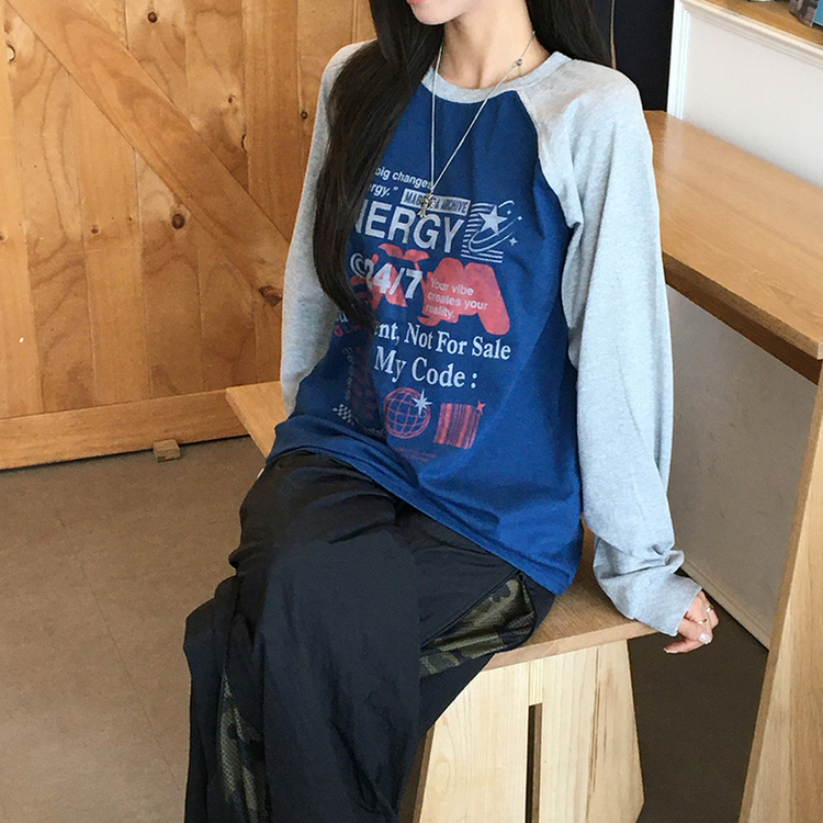 ラグランレタリング長袖Tシャツ DEEP BLUE