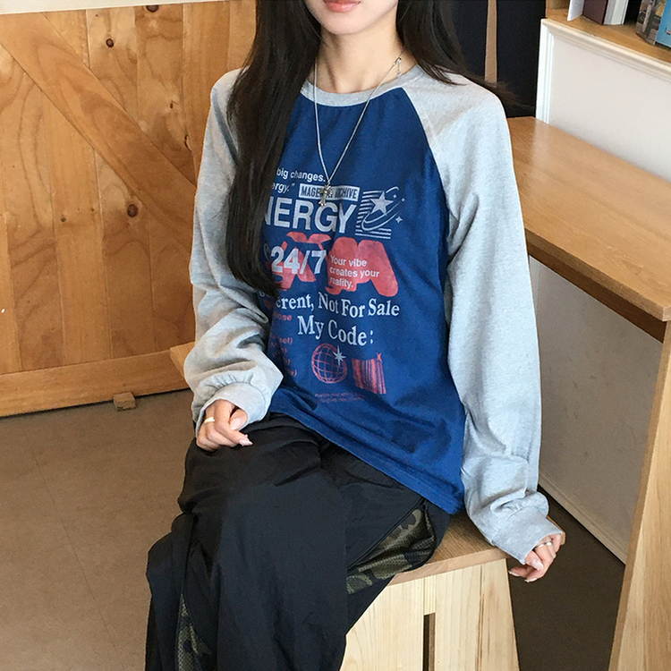 ラグランレタリング長袖Tシャツ DEEP BLUE