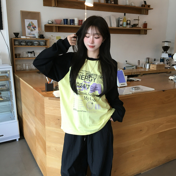 ラグランレタリング長袖Tシャツ LIGHT YELLOW