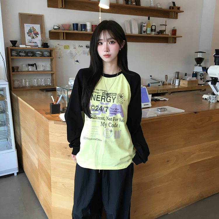 ラグランレタリング長袖Tシャツ LIGHT YELLOW