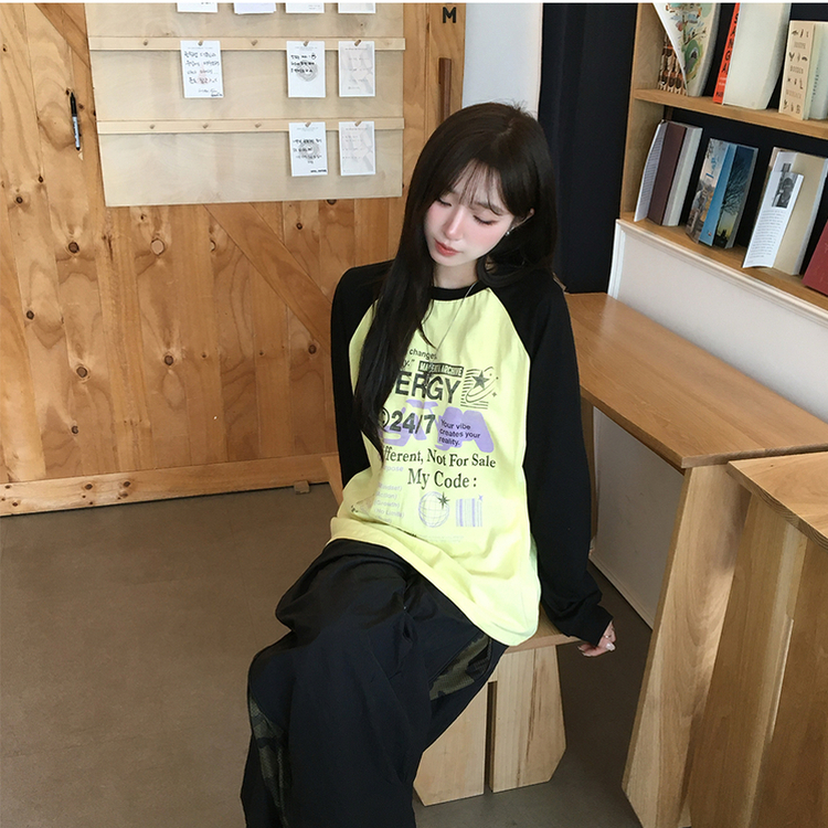 ラグランレタリング長袖Tシャツ LIGHT YELLOW