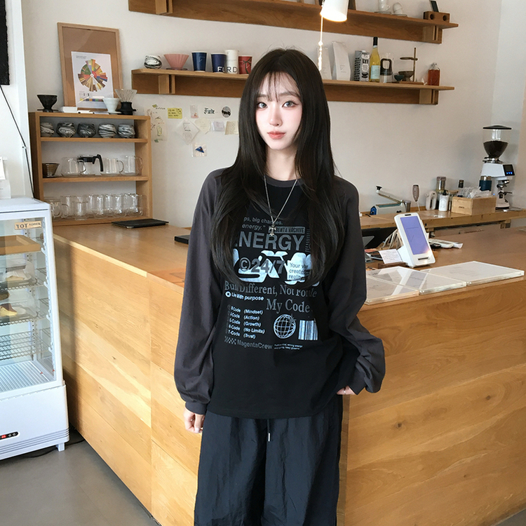 ラグランレタリング長袖Tシャツ BLACK