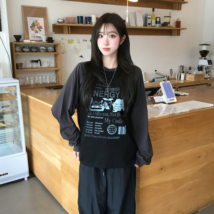 ラグランレタリング長袖Tシャツ BLACK