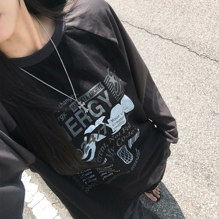 ラグランレタリング長袖Tシャツ BLACK