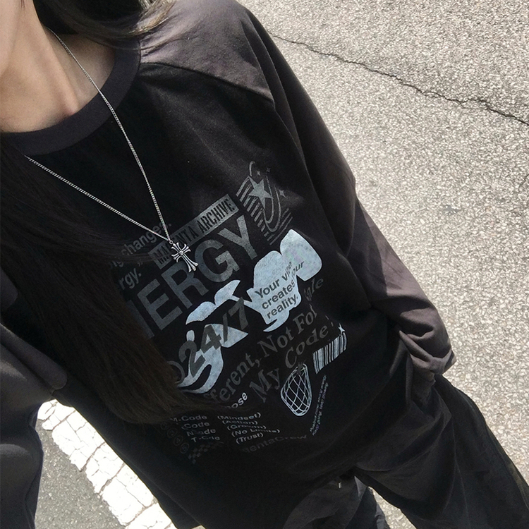 ラグランレタリング長袖Tシャツ BLACK