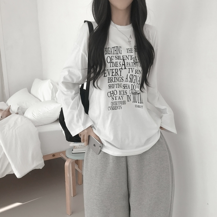 レタリングプリントラウンドネックTシャツ WHITE