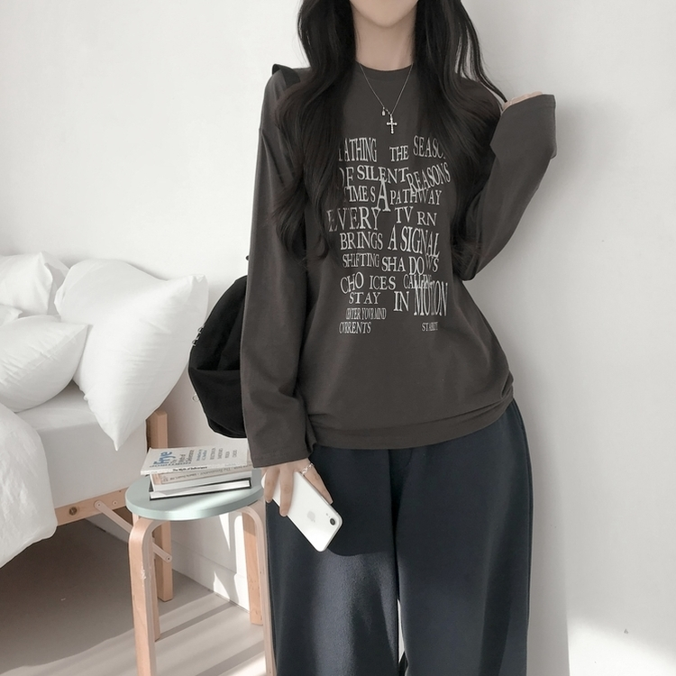 レタリングプリントラウンドネックTシャツ CHARCOAL