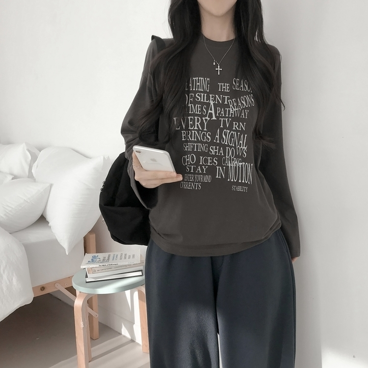 レタリングプリントラウンドネックTシャツ CHARCOAL