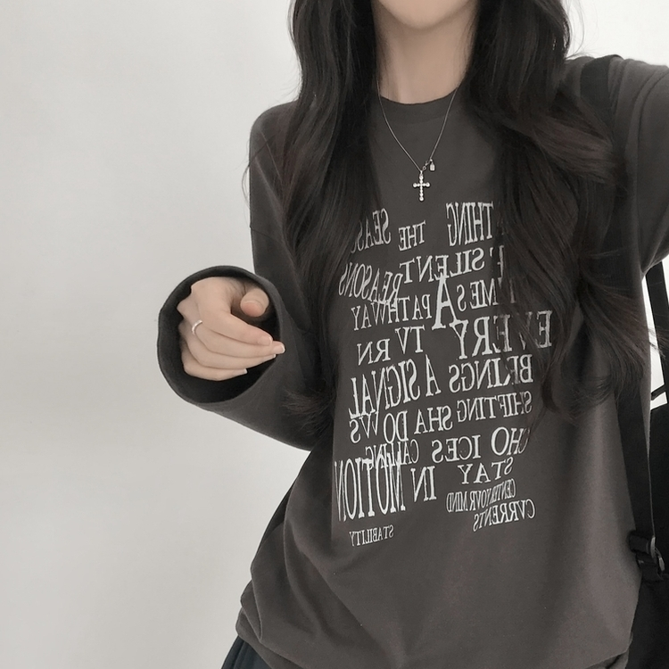 レタリングプリントラウンドネックTシャツ CHARCOAL