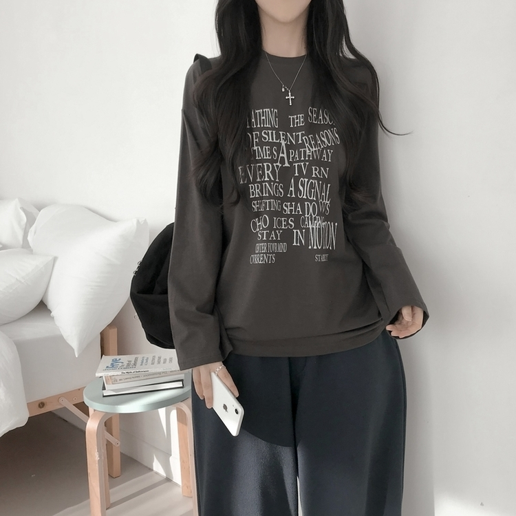 レタリングプリントラウンドネックTシャツ CHARCOAL