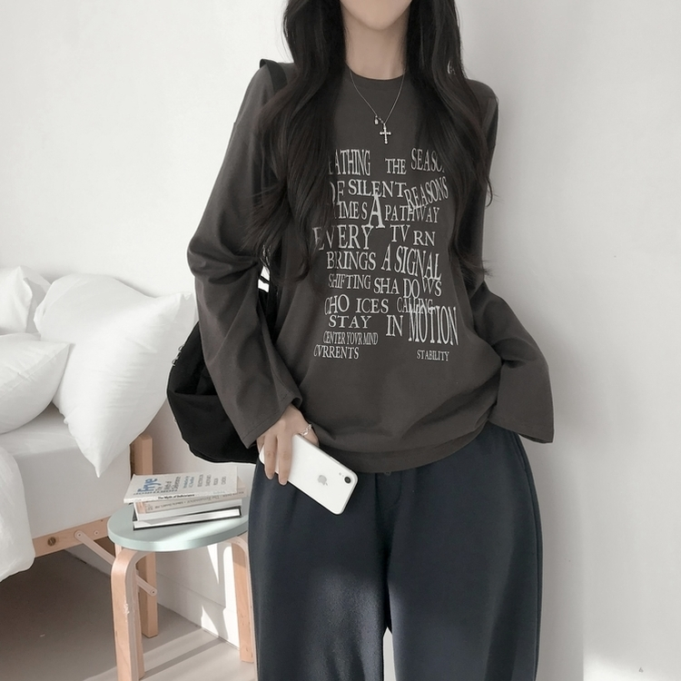 レタリングプリントラウンドネックTシャツ CHARCOAL