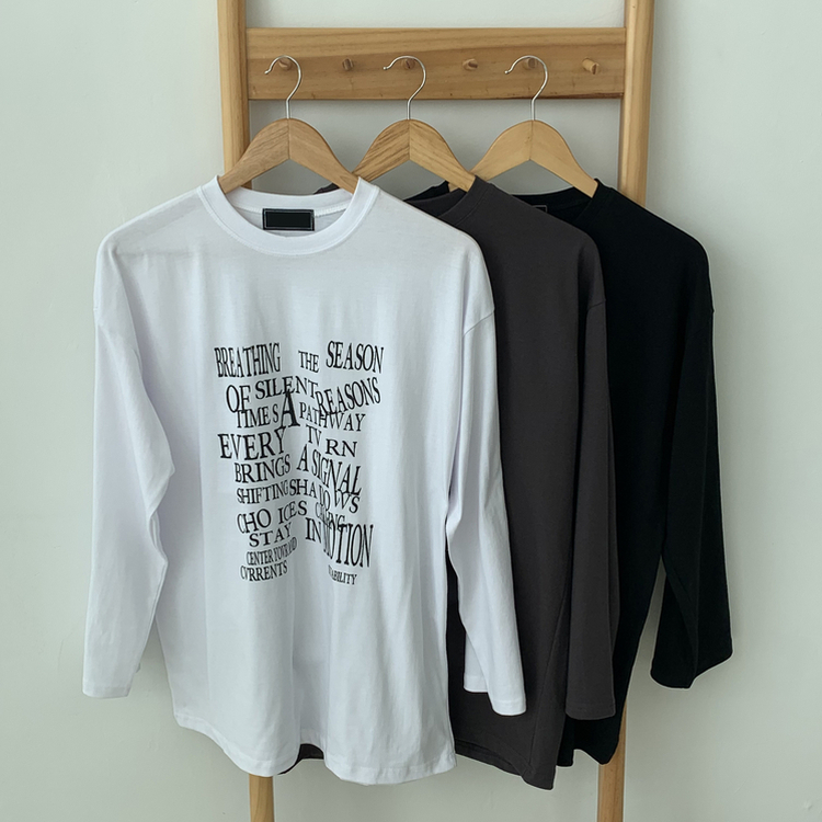 レタリングプリントラウンドネックTシャツ
