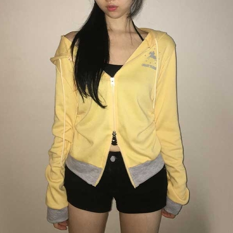 シャーリングジップアップフードトレーナー YELLOW