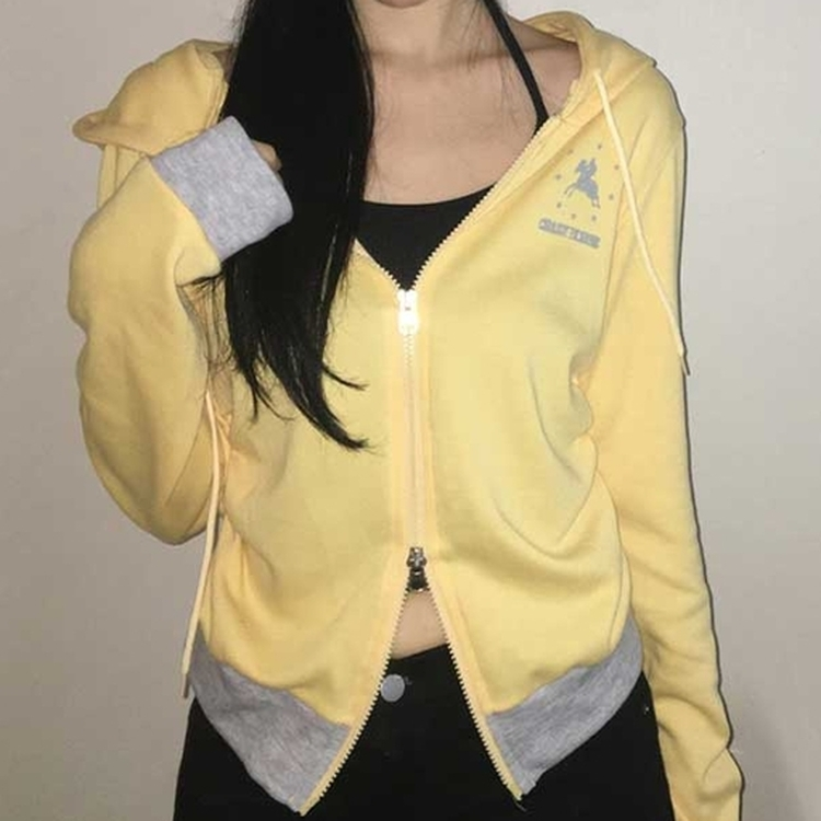 シャーリングジップアップフードトレーナー YELLOW