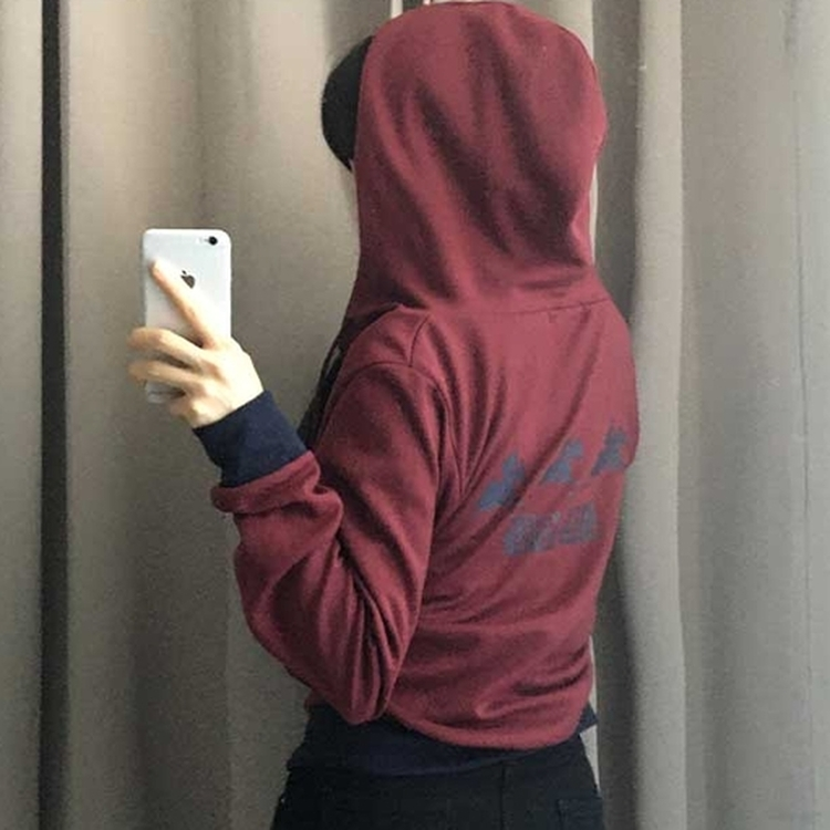 シャーリングジップアップフードトレーナー DARK RED