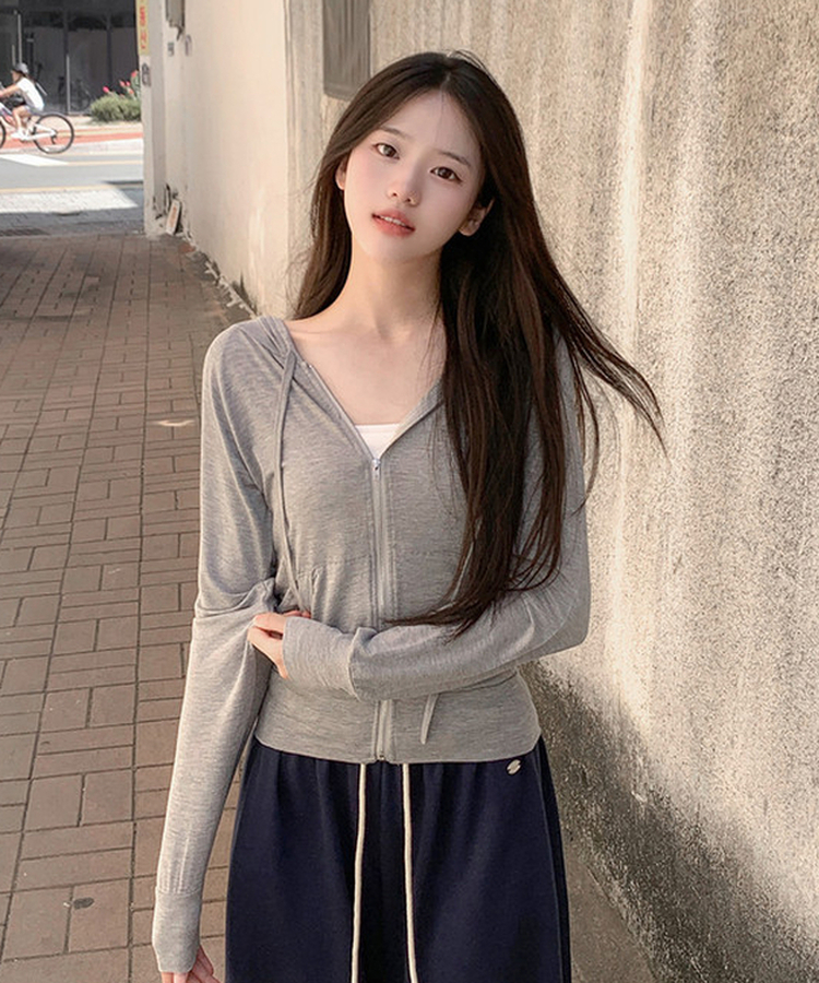 スリムフードジップアップTシャツ LIGHT GRAY