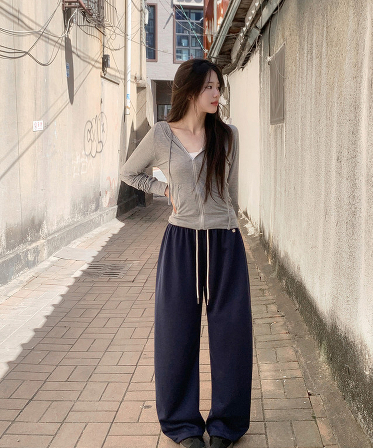スリムフードジップアップTシャツ LIGHT GRAY