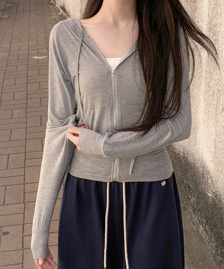 スリムフードジップアップTシャツ LIGHT GRAY