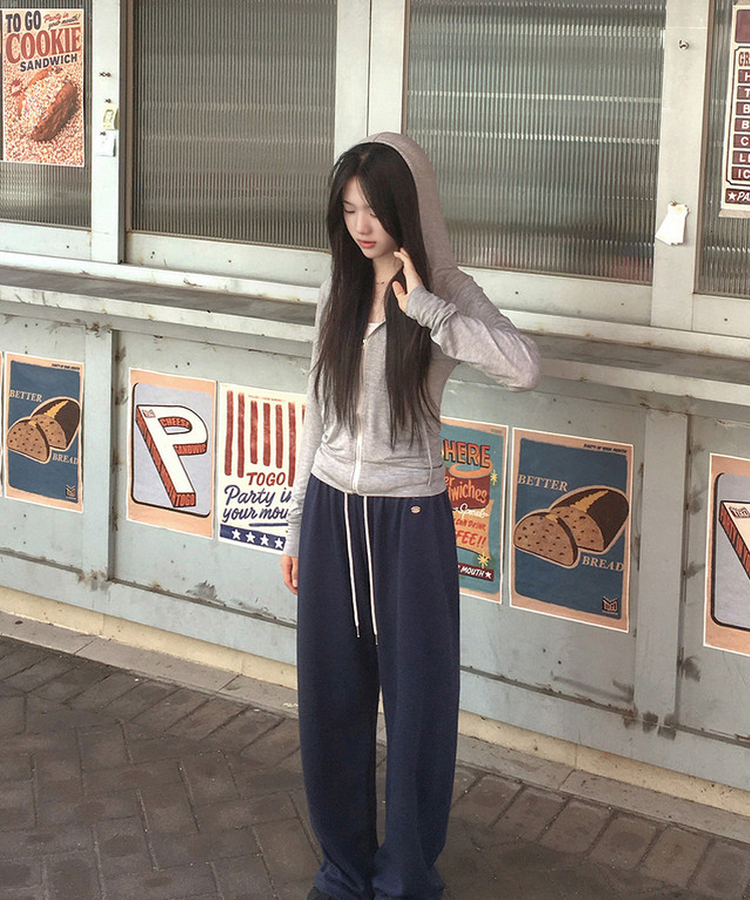 スリムフードジップアップTシャツ LIGHT GRAY
