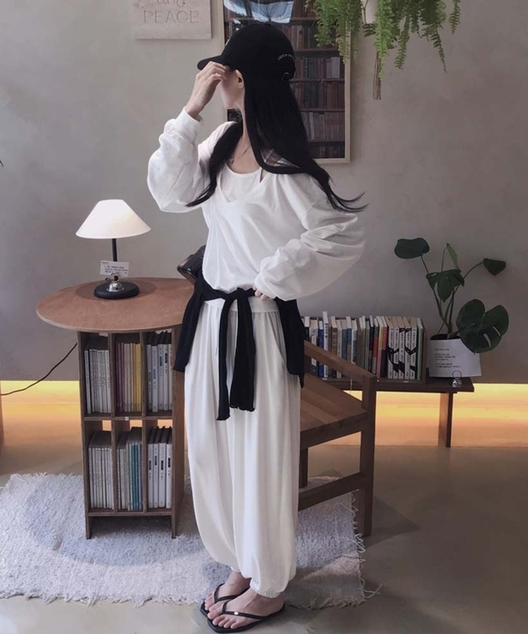 バルーンウエストゴムジョガーパンツ WHITE
