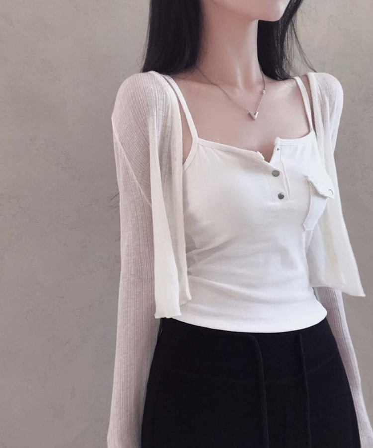 【カップ付き】ボタンキャップノースリーブ WHITE