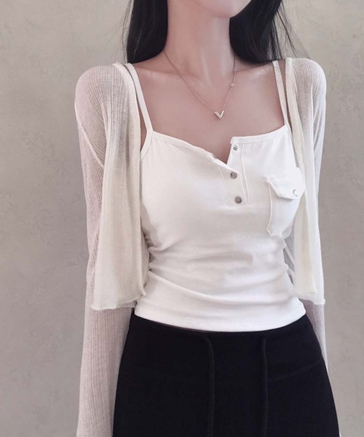 【カップ付き】ボタンキャップノースリーブ WHITE