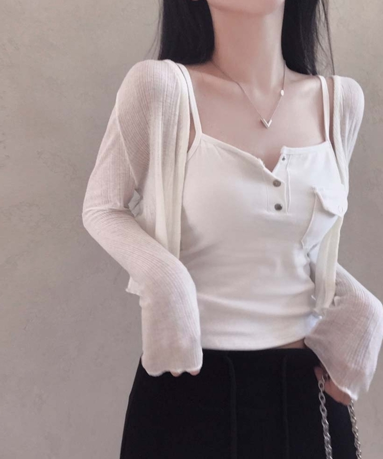 【カップ付き】ボタンキャップノースリーブ WHITE