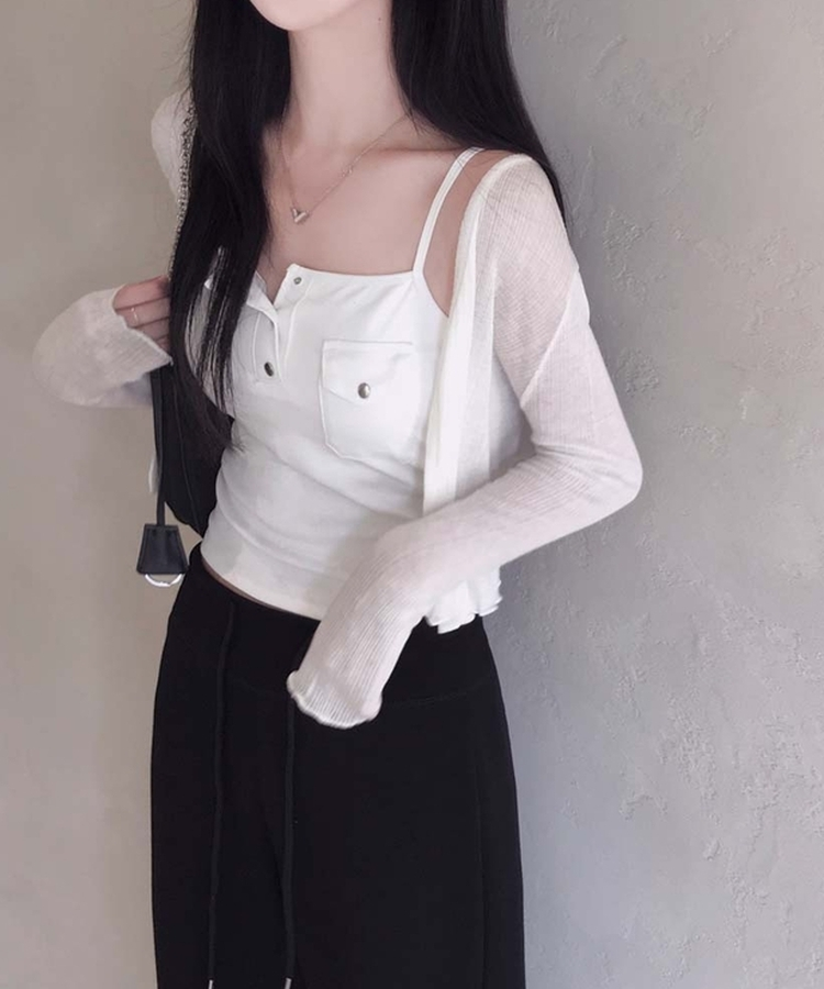 【カップ付き】ボタンキャップノースリーブ WHITE