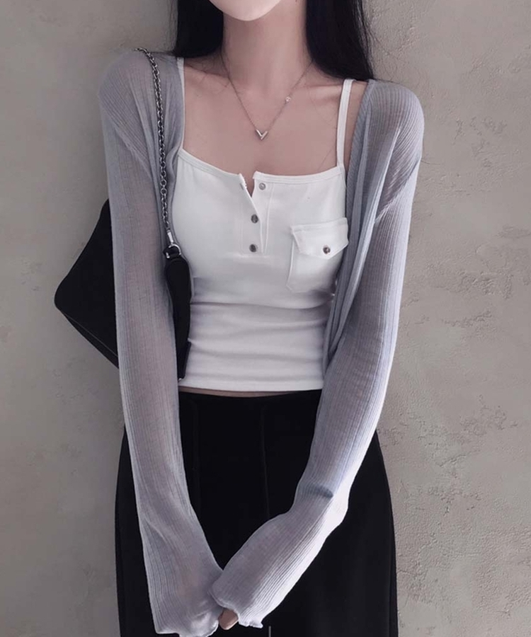 【カップ付き】ボタンキャップノースリーブ WHITE