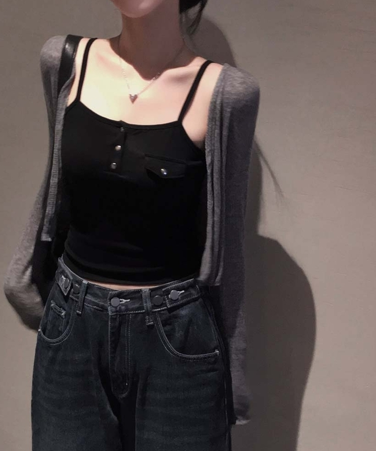 【カップ付き】ボタンキャップノースリーブ BLACK