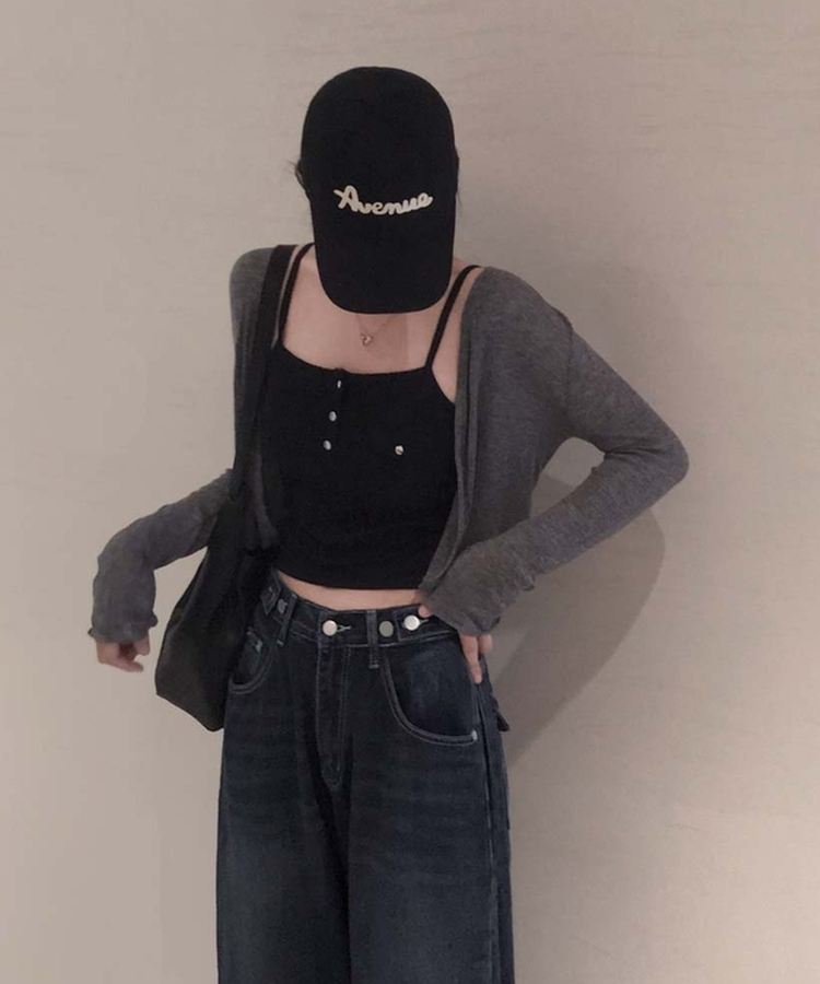 【カップ付き】ボタンキャップノースリーブ BLACK