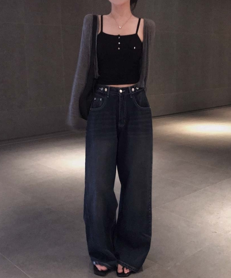 【カップ付き】ボタンキャップノースリーブ BLACK